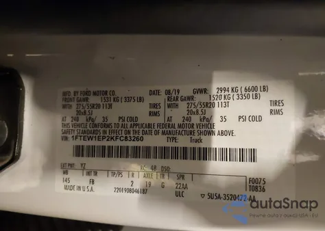 2019 Ford F-150 Xlt from USA, damaged, VIN 1FTEW1EP2KFC83260